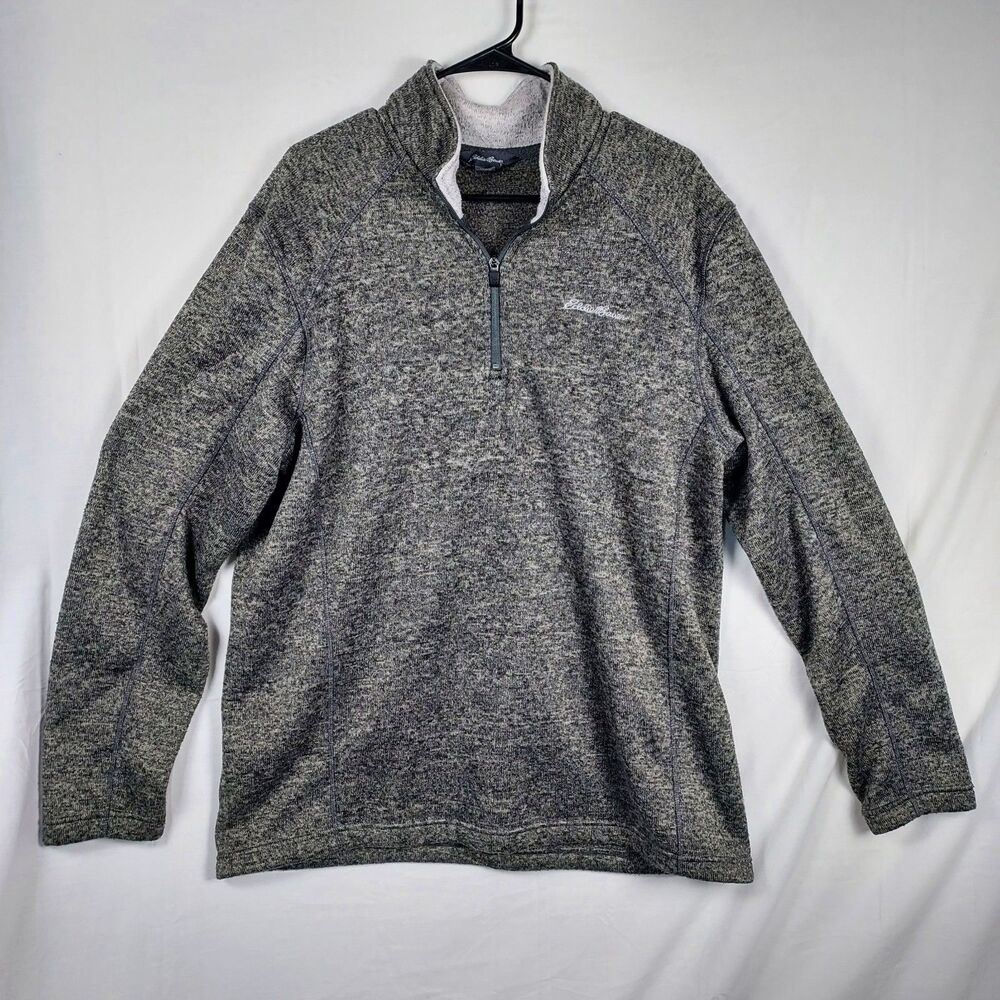 Eddie Bauer Mens XL Gray 1/4 Zip Pullover Sweater Fleece Lined Warm Jacket